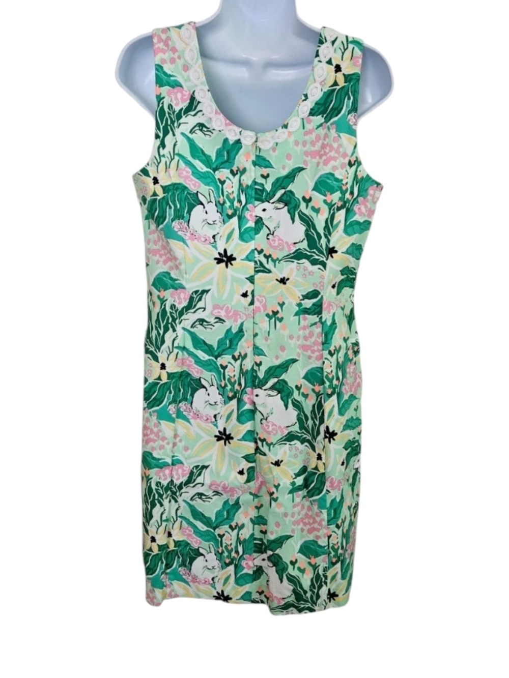 Crown & Ivy sleeveless shift dress features a green floral and bunny Size 10 - Picture 4 of 11